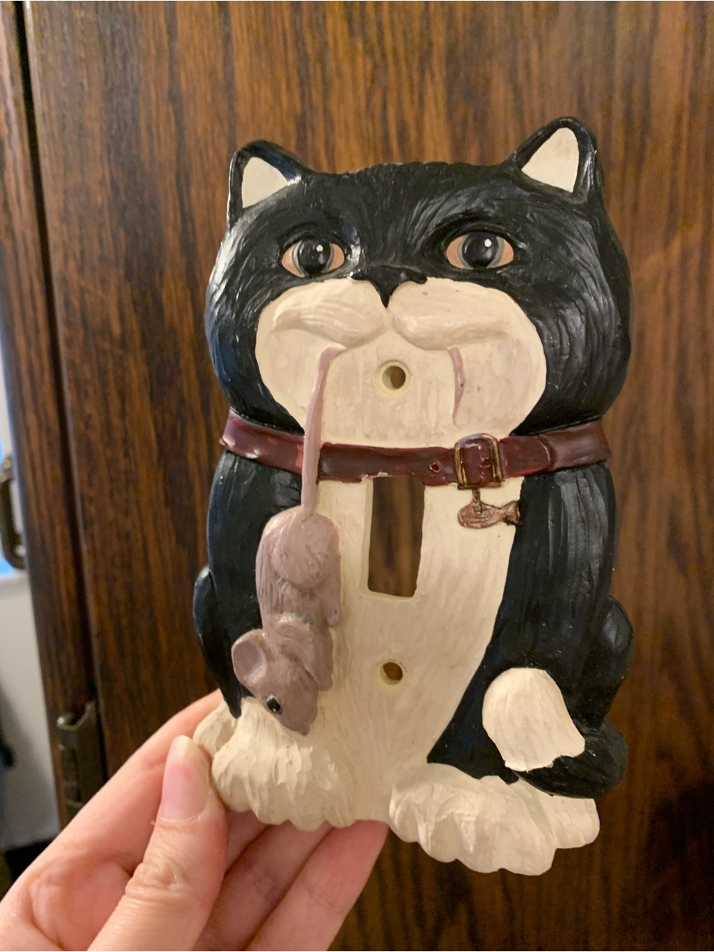 Vintage Hand Painted Resin Composite 3D Cat And Mouse Light Switch Plate